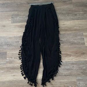 Black Tassel Trim swim coverup Pants